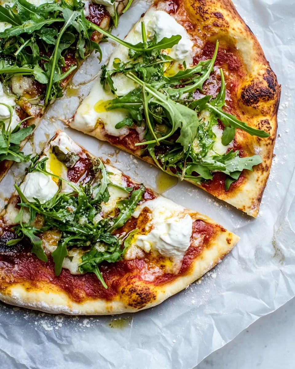 Tasty 15 Minute Thin Crust Pizza with Arugula and Hot Honey. image