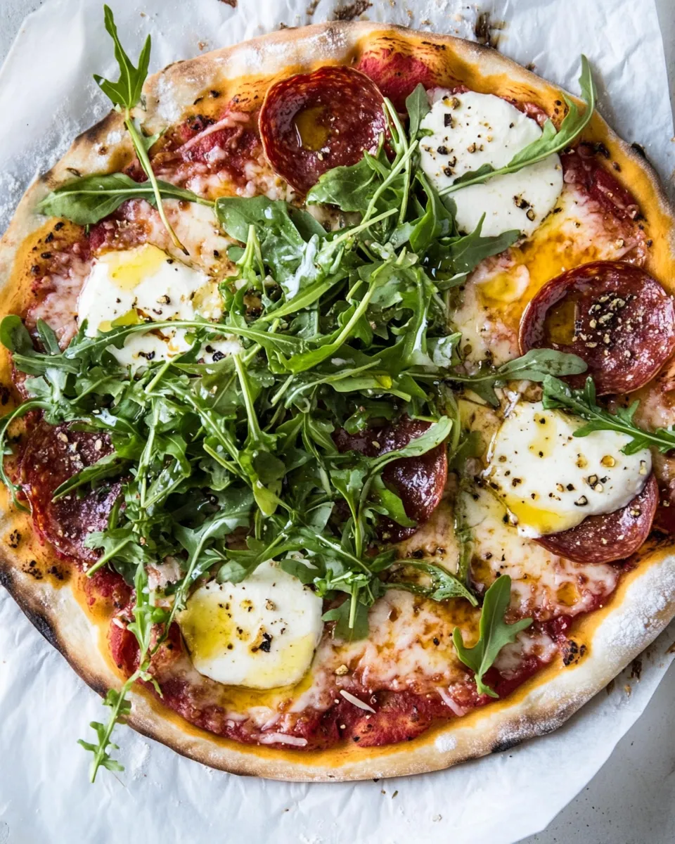 Savory 15 Minute Thin Crust Pizza with Arugula and Hot Honey. image