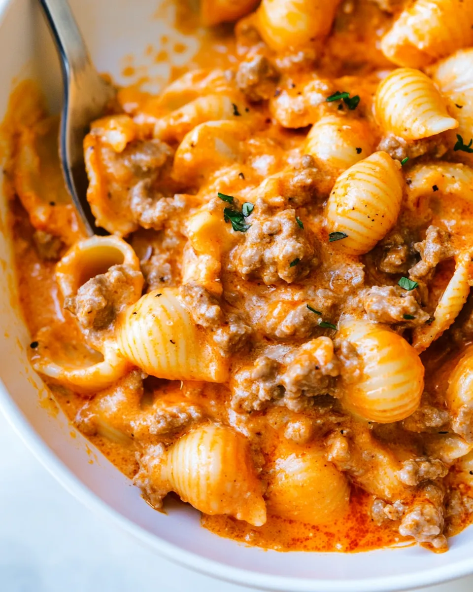 Savory 20 Minute Cheesy Beef and Shells dish photo