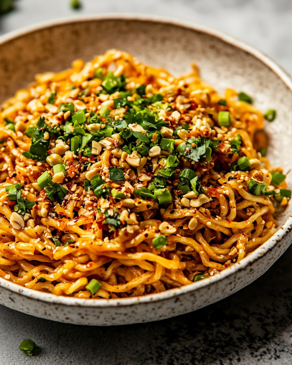 Simple 20 Minute Garlic Oil Schezwan Peanut Noodles. food shot