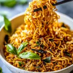 Fresh 20 Minute Red Curry Basil Garlic Oil Noodles. image