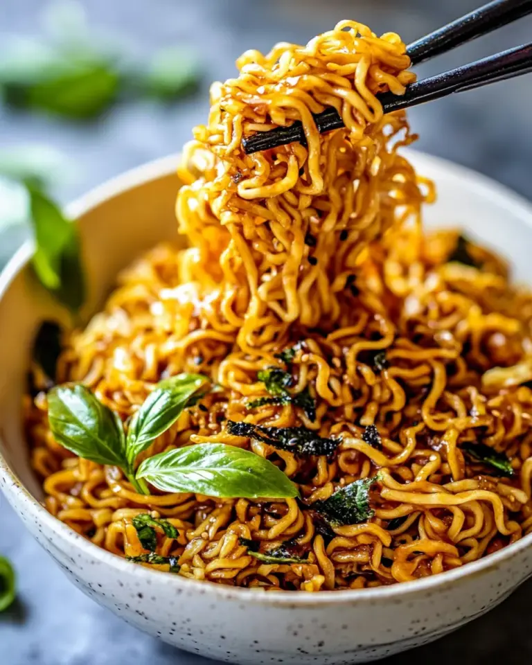 Fresh 20 Minute Red Curry Basil Garlic Oil Noodles. image