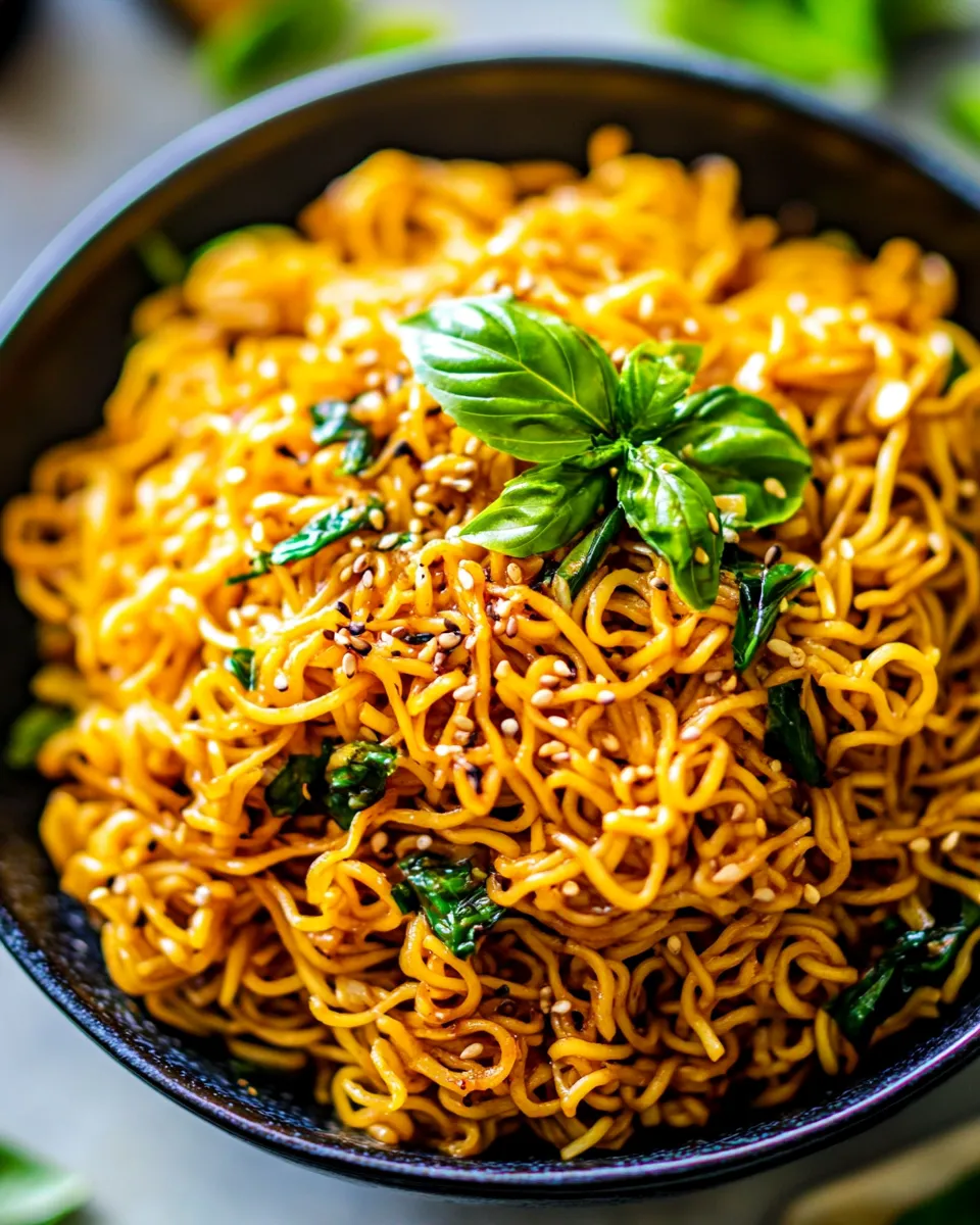 Perfect 20 Minute Red Curry Basil Garlic Oil Noodles. shot