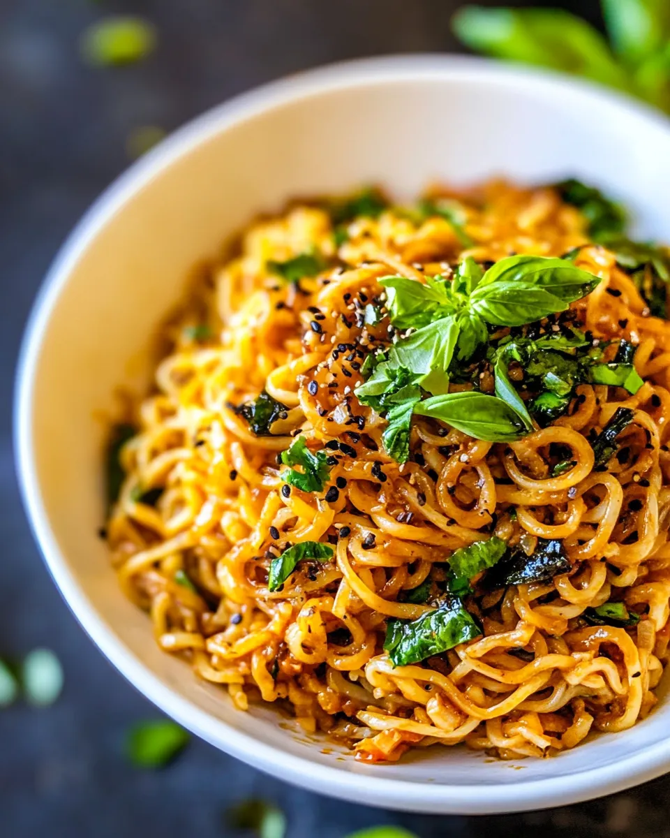 Amazing 20 Minute Red Curry Basil Garlic Oil Noodles. shot