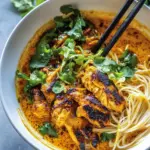 Healthy 30 Minute Creamy Thai Turmeric Chicken and Noodles. shot