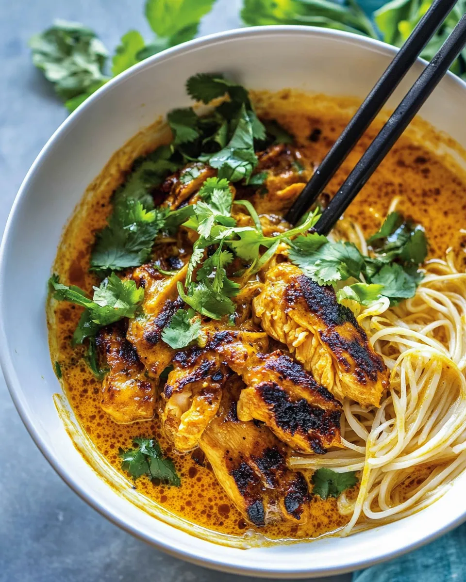 Healthy 30 Minute Creamy Thai Turmeric Chicken and Noodles. shot