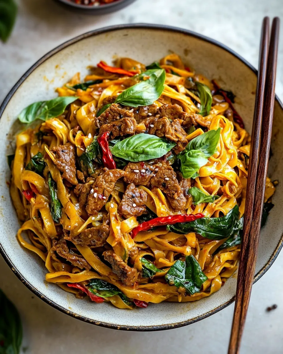 Best Almost Instant Red Curry Beef and Garlic Noodles. photo