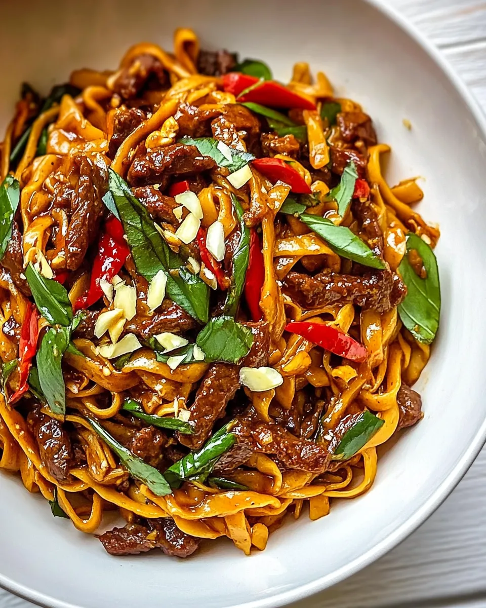Healthy Almost Instant Red Curry Beef and Garlic Noodles. food shot