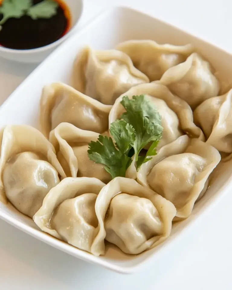Homemade Asian Chicken Dumplings with Soy Dipping Sauce photo