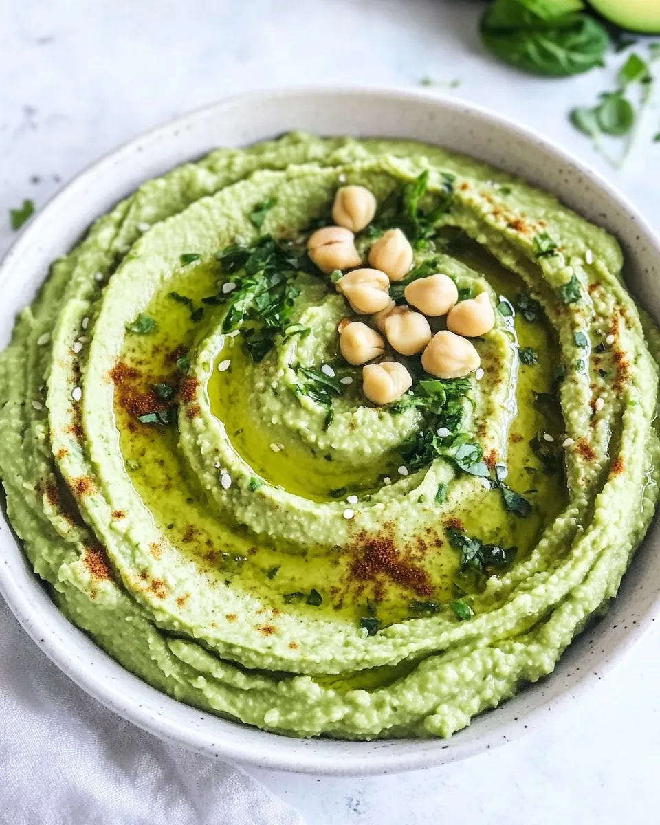Delicious Avocado Hummus with Spinach shot