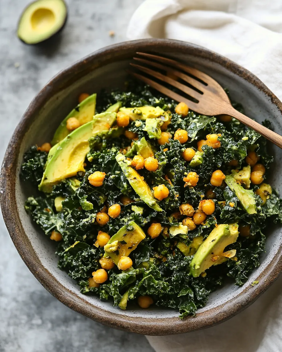 Delicious Avocado Kale Salad with Crispy Chickpeas image