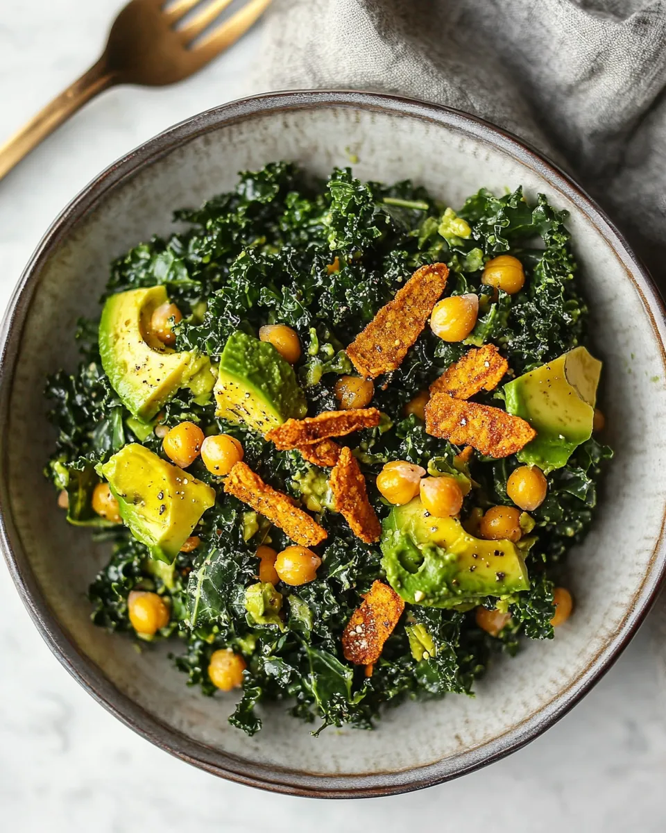 Fresh Avocado Kale Salad with Crispy Chickpeas dish photo