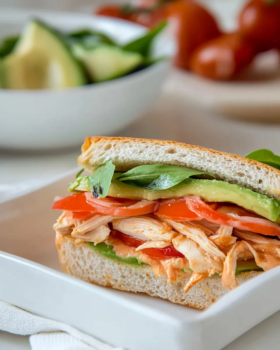 Healthy Avocado and Chicken Ciabatta Sandwich food shot