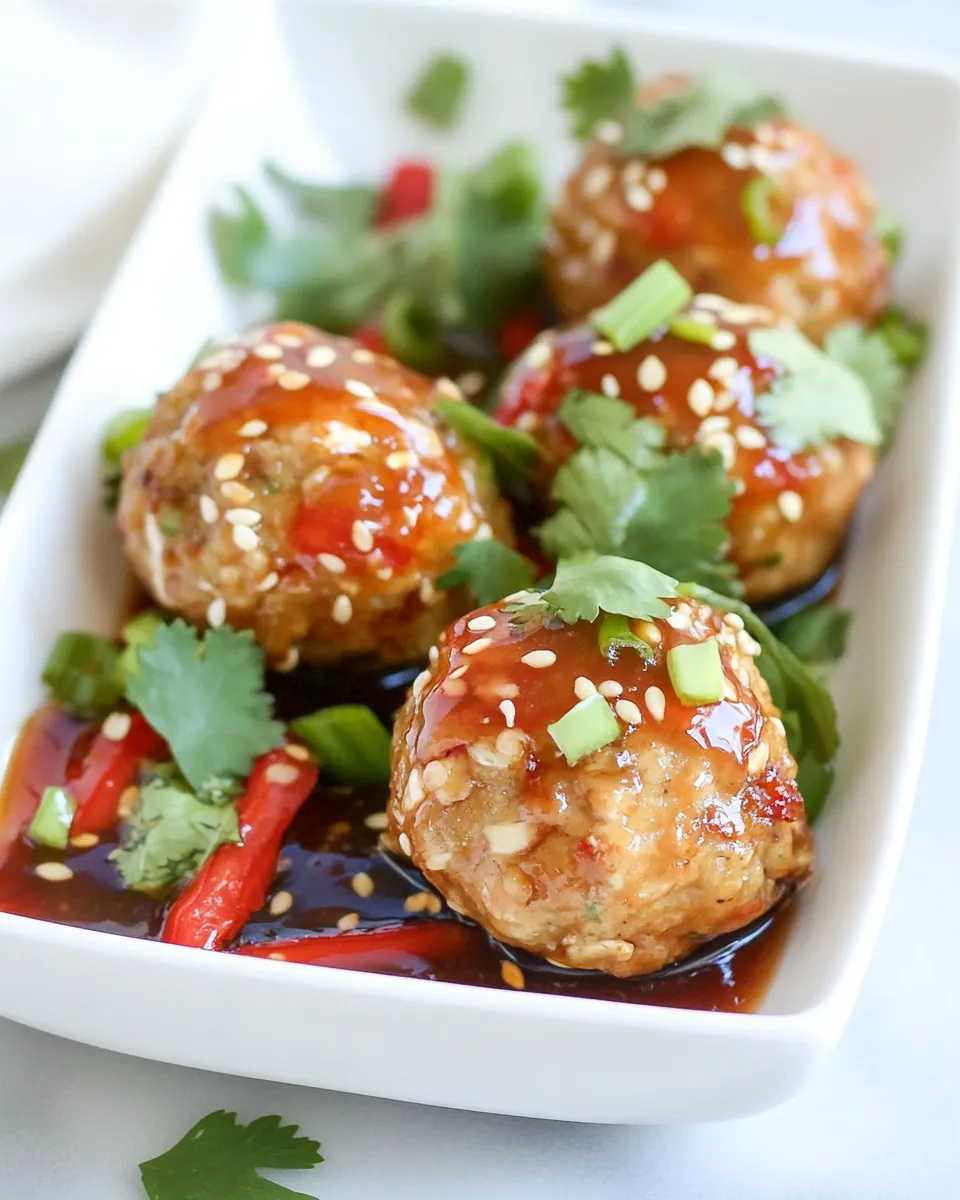 Savory Baked Chicken Meatballs with Sweet Oyster Sauce shot