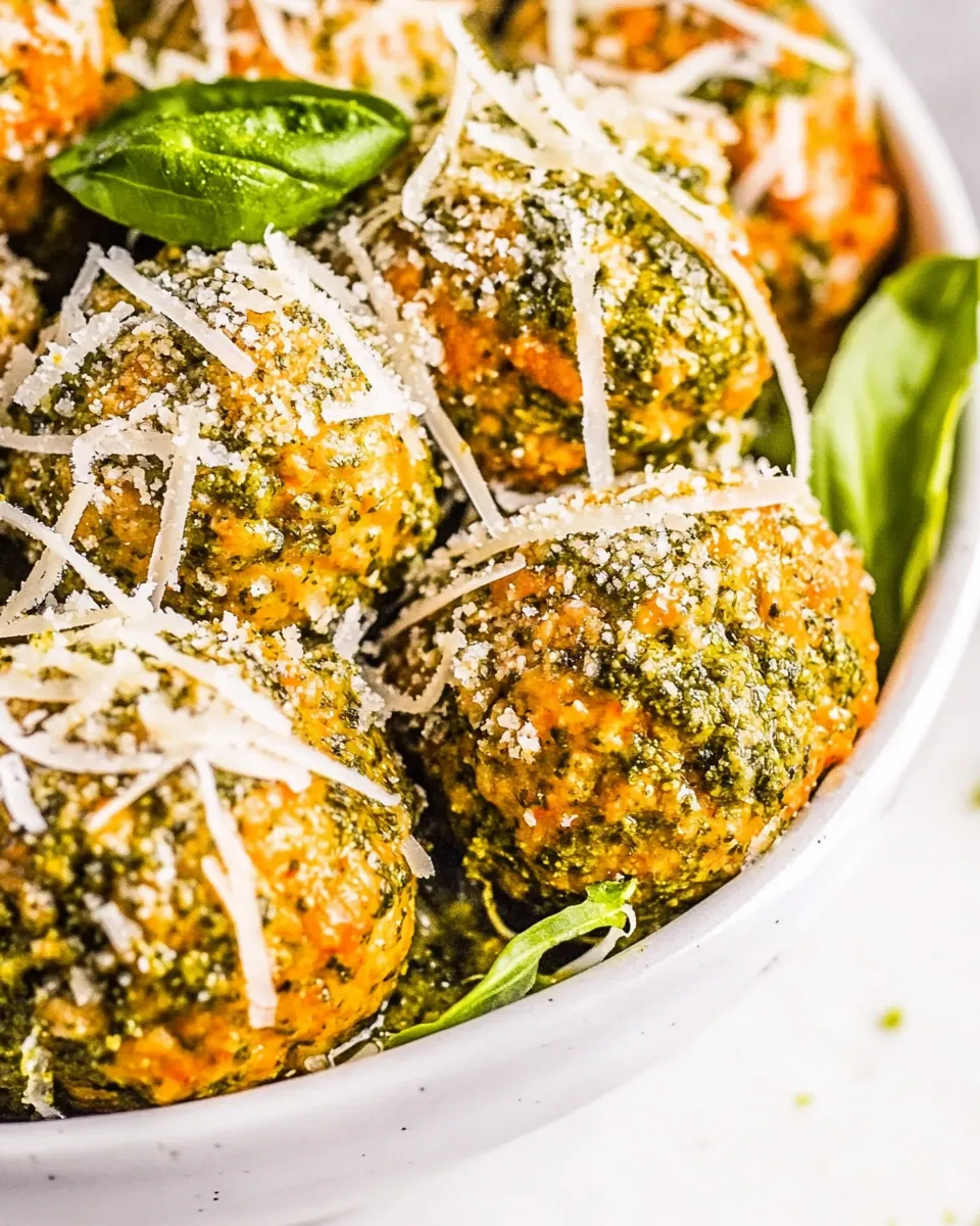 Homemade Baked Chicken Pesto Meatballs photo
