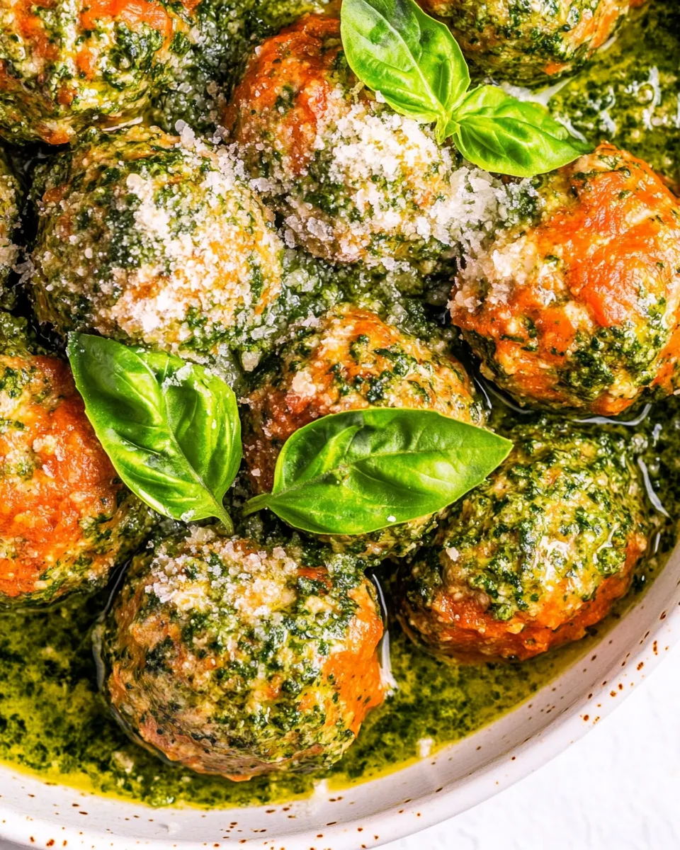 Delicious Baked Chicken Pesto Meatballs shot
