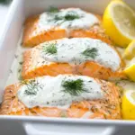 Easy Baked Lemon Salmon with Creamy Dill Sauce photo