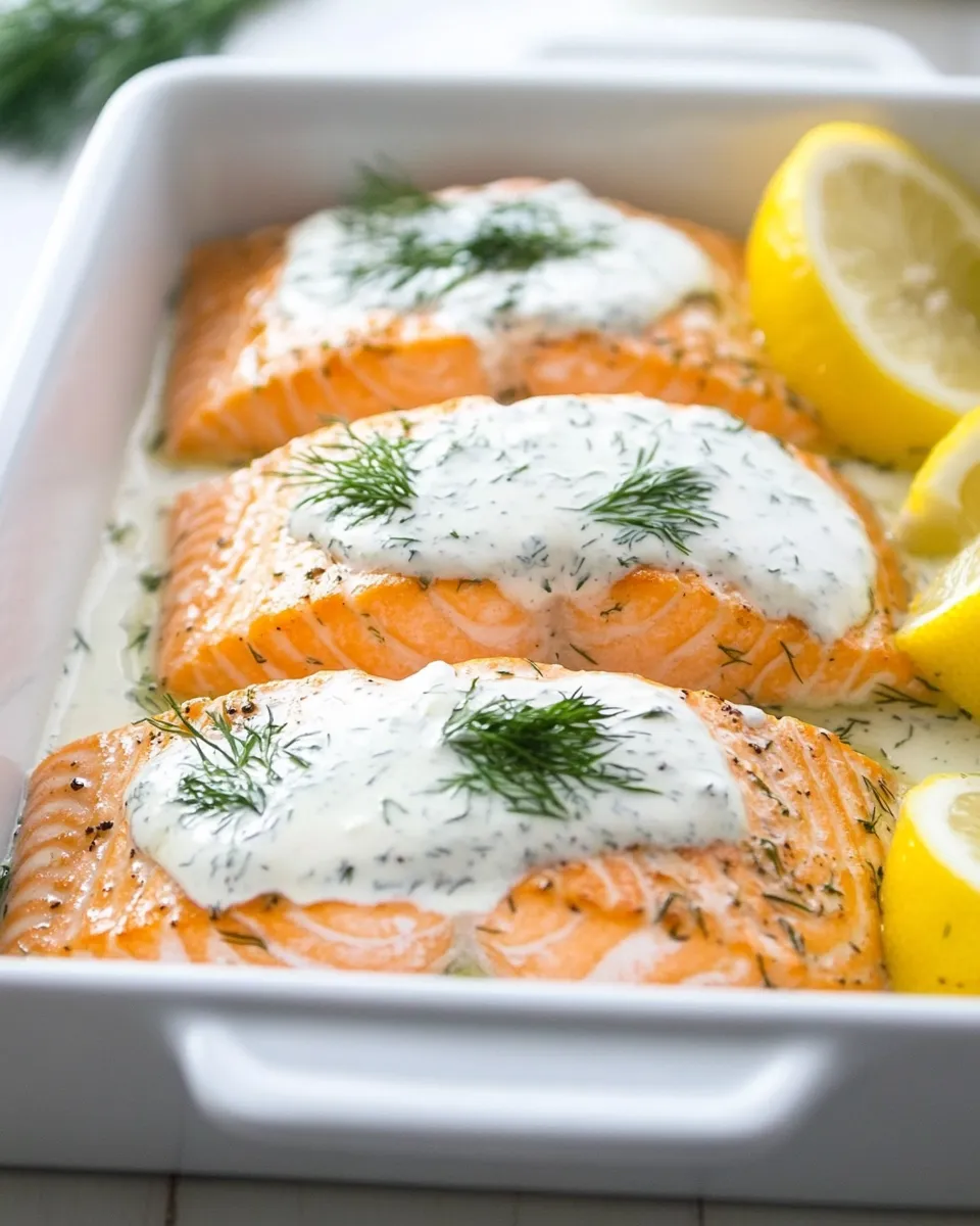 Easy Baked Lemon Salmon with Creamy Dill Sauce photo