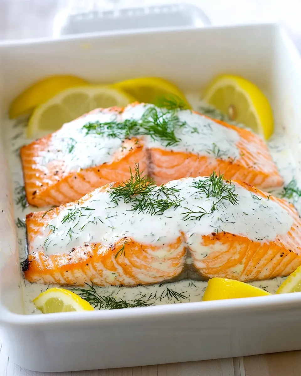 Delicious Baked Lemon Salmon with Creamy Dill Sauce image