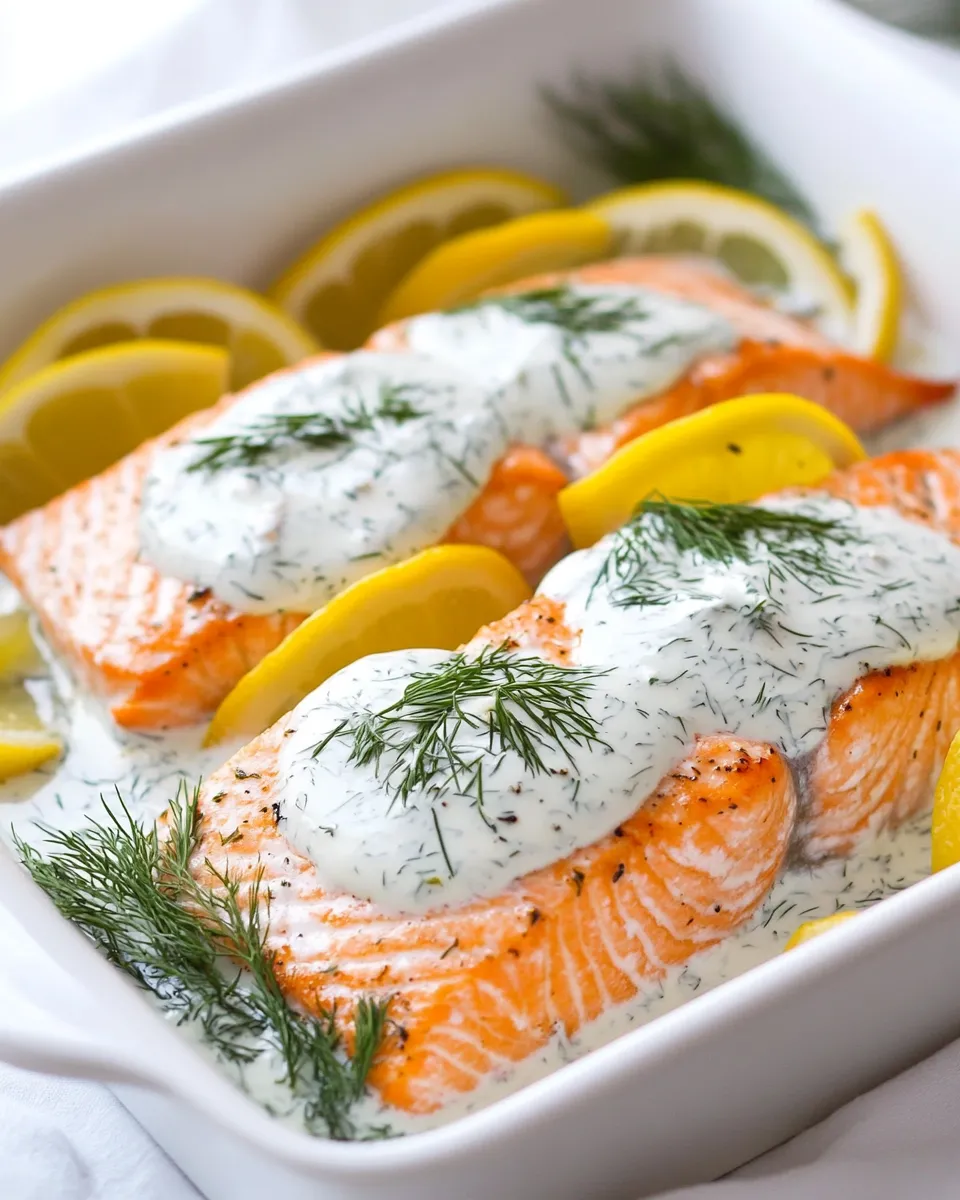 Savory Baked Lemon Salmon with Creamy Dill Sauce dish photo