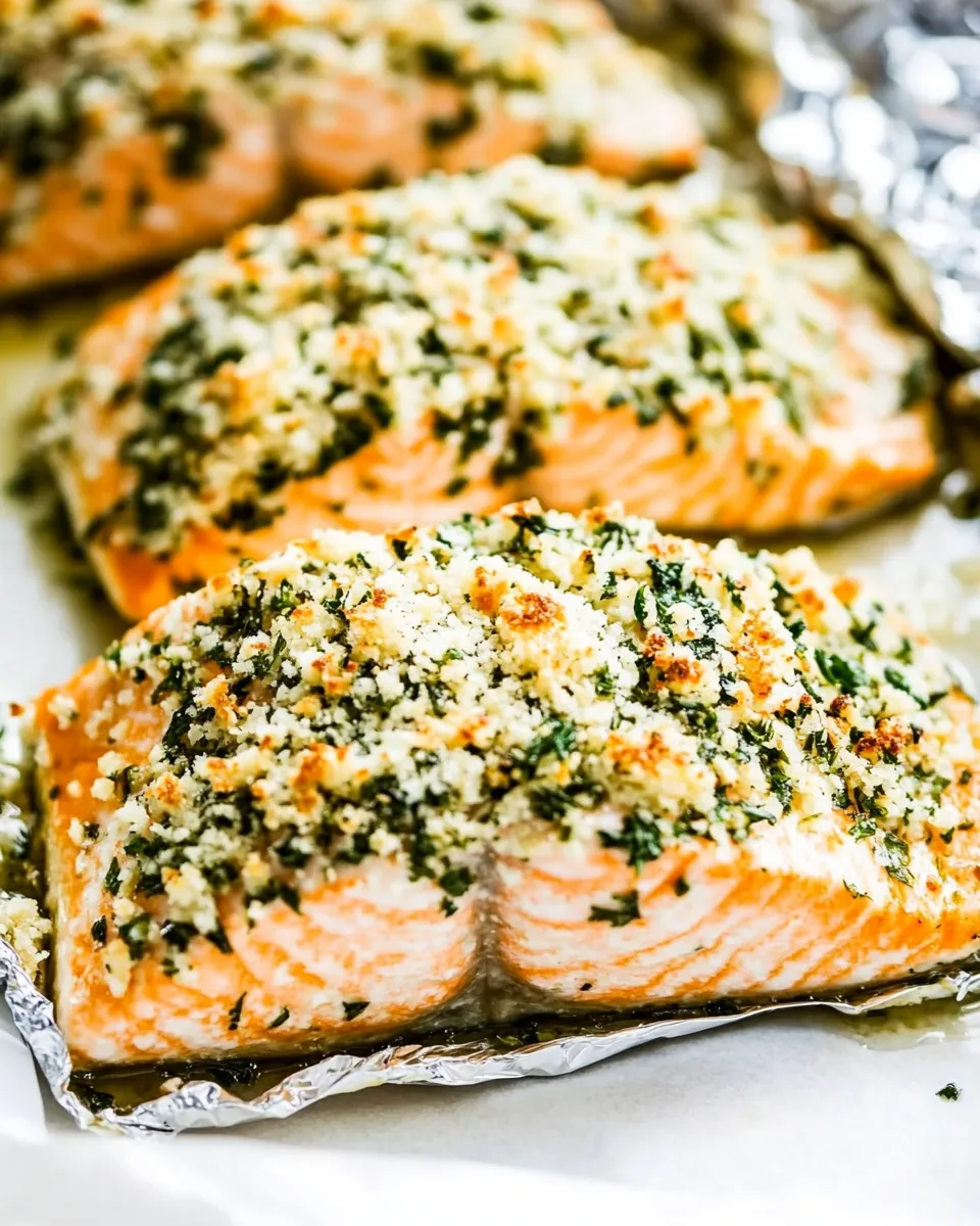 Delicious Baked Parmesan Garlic Herb Salmon in Foil shot