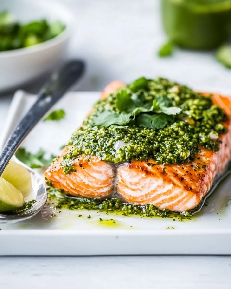Delicious Baked Salmon With Asian Cilantro Pesto image