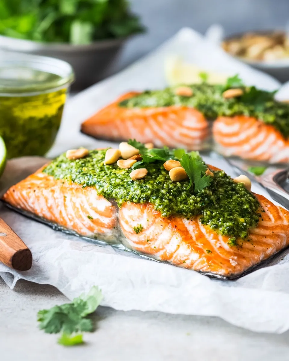 Healthy Baked Salmon With Asian Cilantro Pesto shot