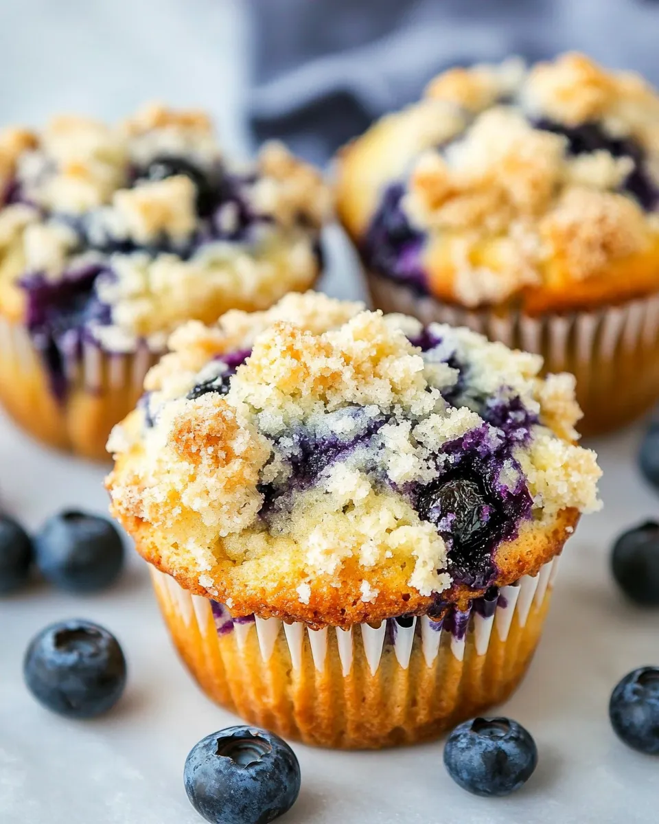 Delicious Bakery Style Blueberry Muffins shot