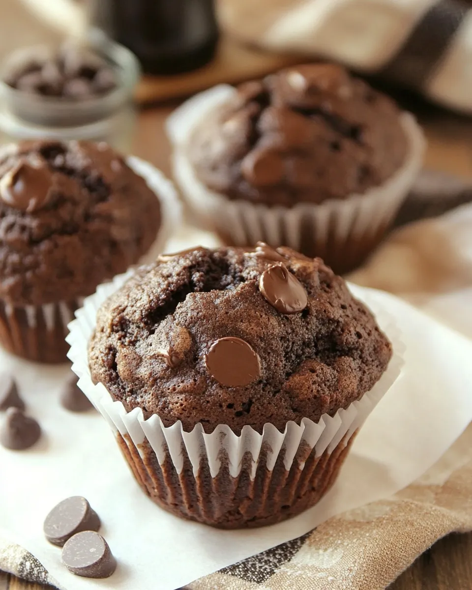 Easy Bakery Style Double Chocolate Muffins Recipe shot