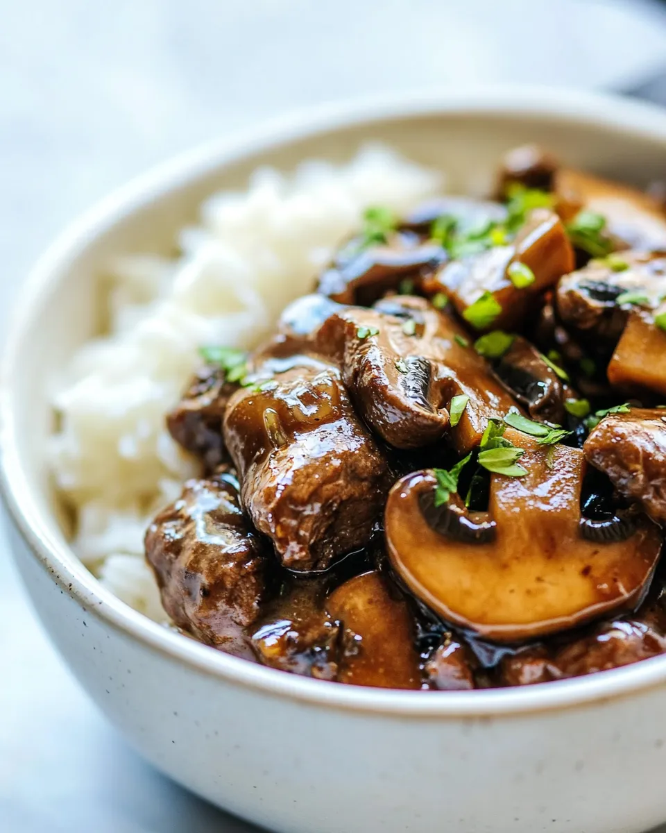 Delicious Beef And Mushroom Stir-Fry food shot