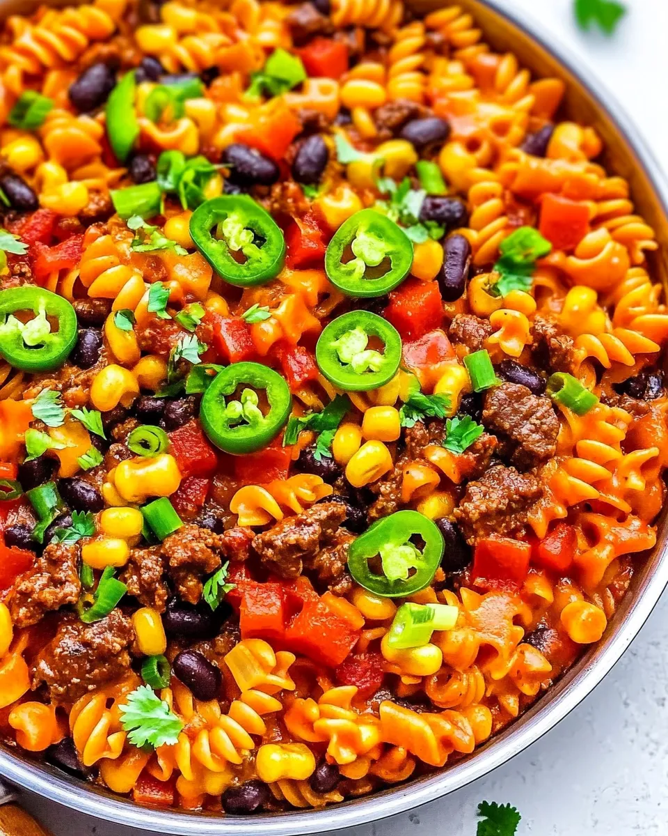Homemade Beef Taco Pasta Skillet shot