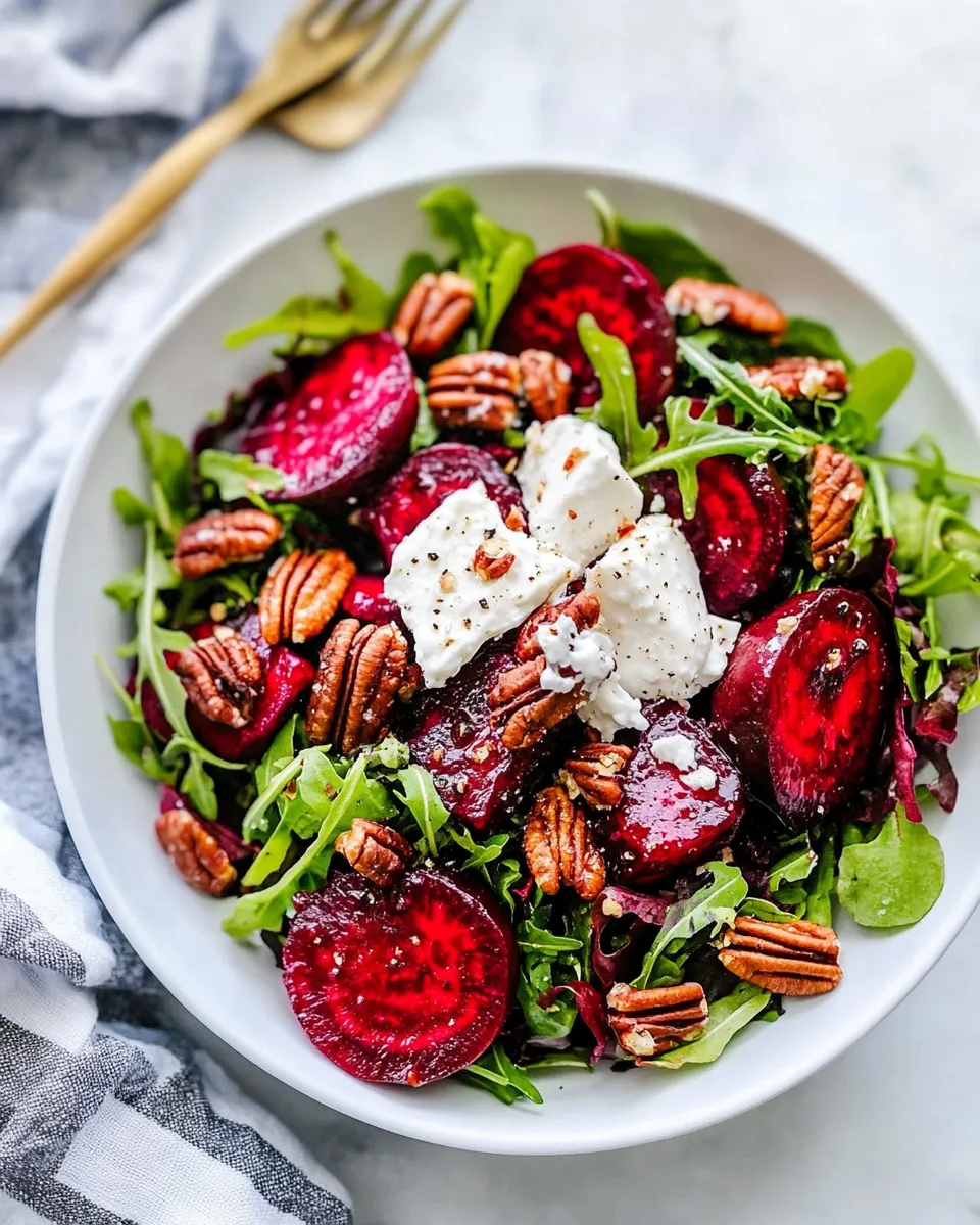 Homemade Beet Salad with Goat Cheese and Candied Pecans photo