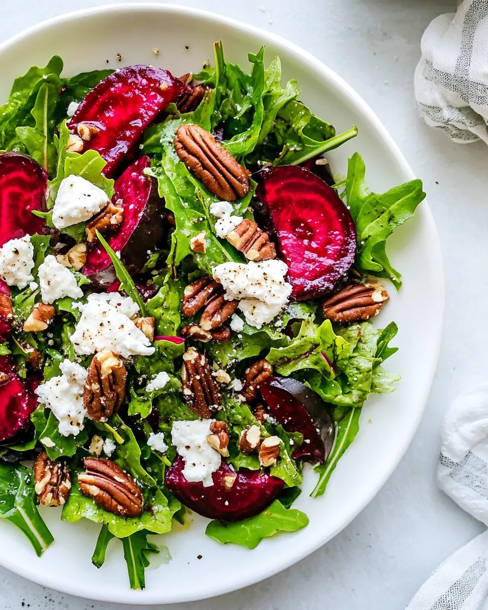 Delicious Beet Salad with Goat Cheese and Candied Pecans shot