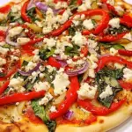 Homemade Bell Pepper, Red Onion, and Goat Cheese Pizza photo