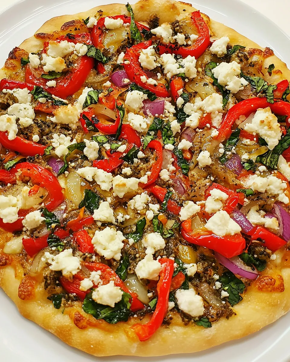 Delicious Bell Pepper, Red Onion, and Goat Cheese Pizza image