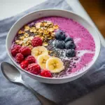 Homemade Berry smoothie bowl with banana photo
