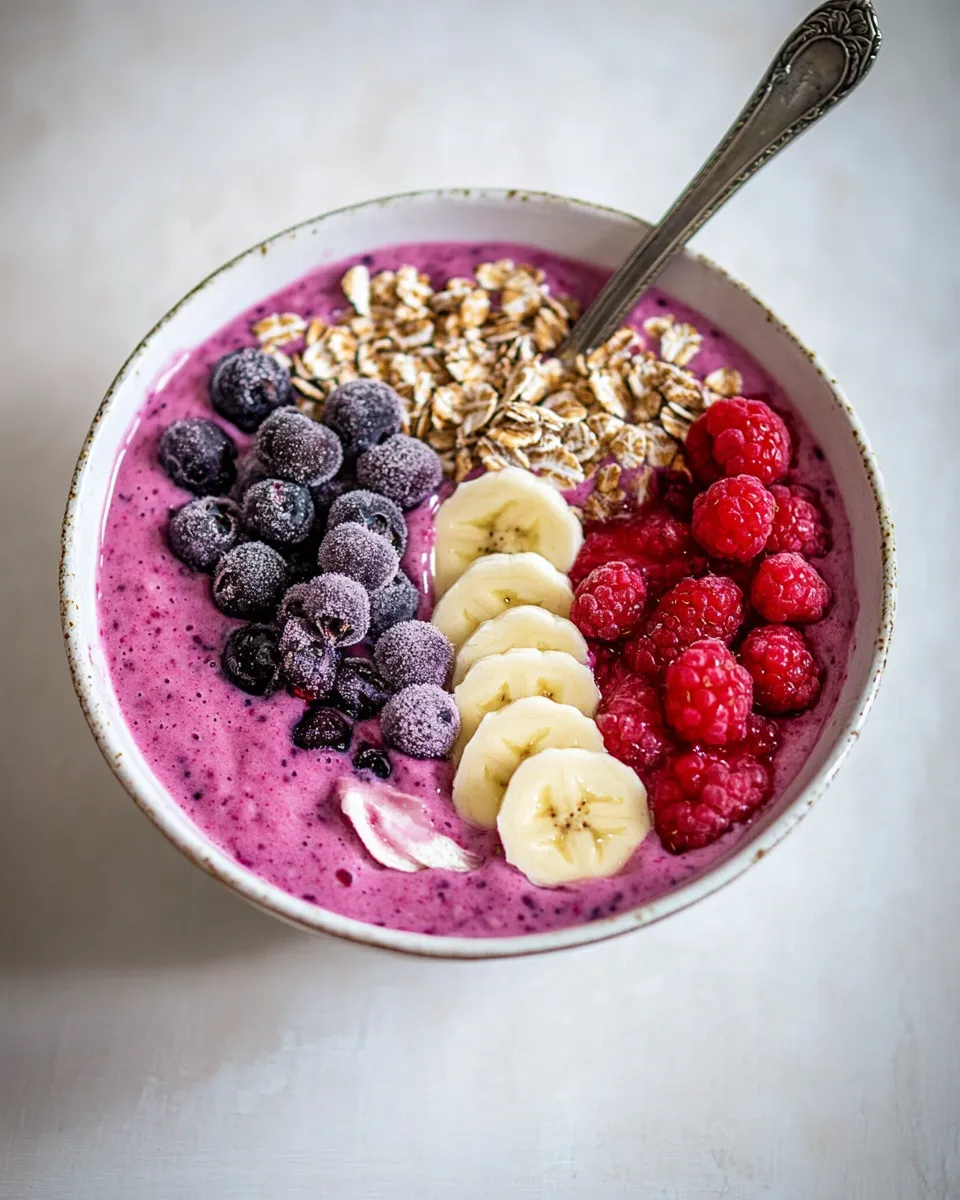 Healthy Berry smoothie bowl with banana shot