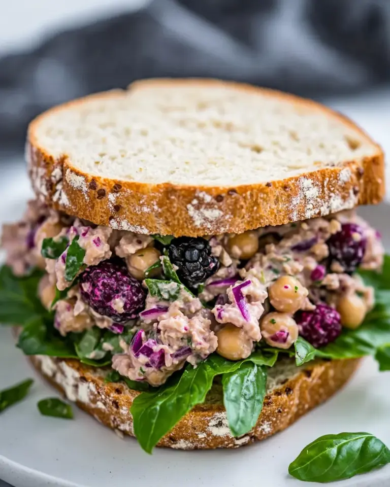 Homemade Blackberry Vegan Chickpea Salad Sandwich With Basil photo