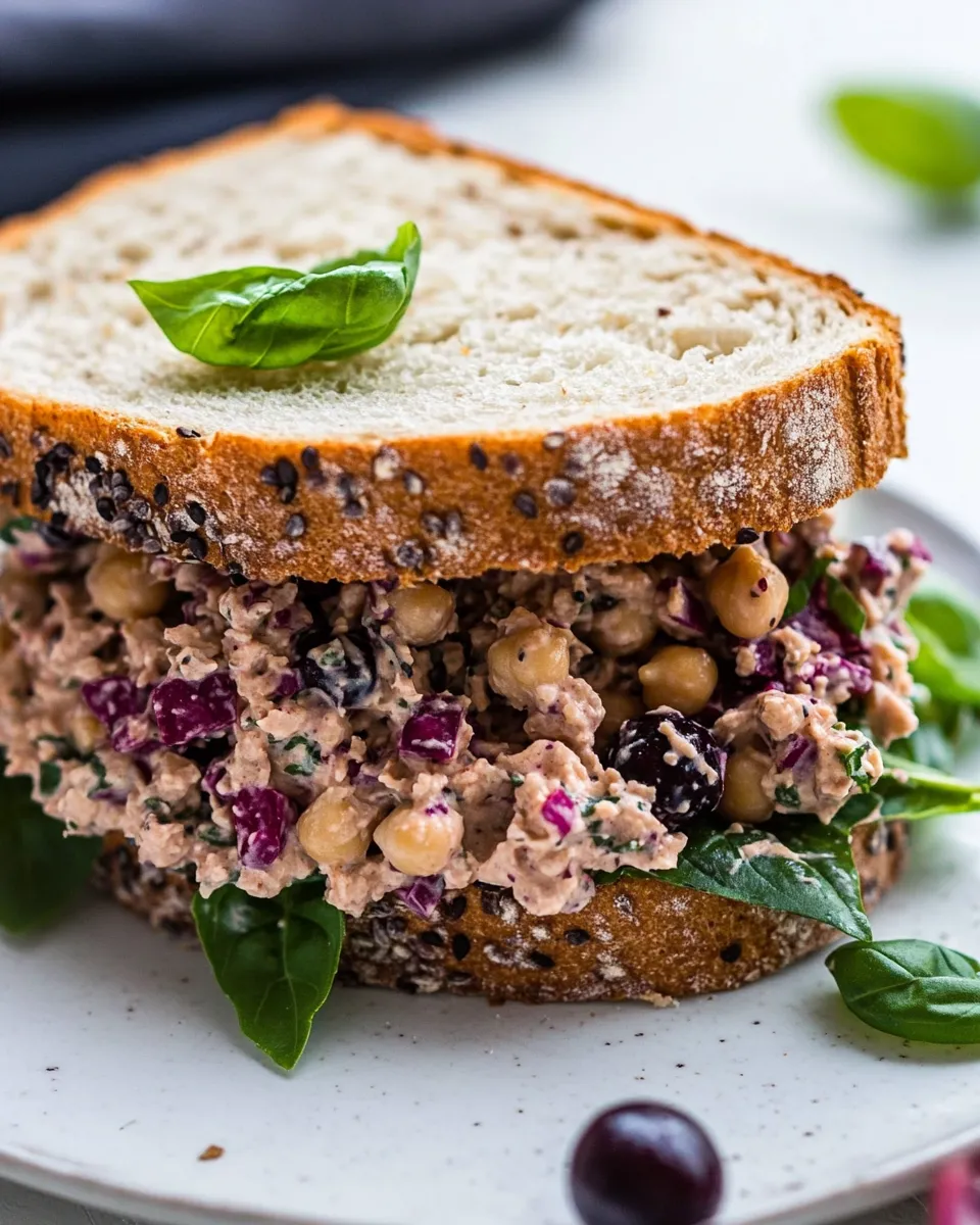 Delicious Blackberry Vegan Chickpea Salad Sandwich With Basil image