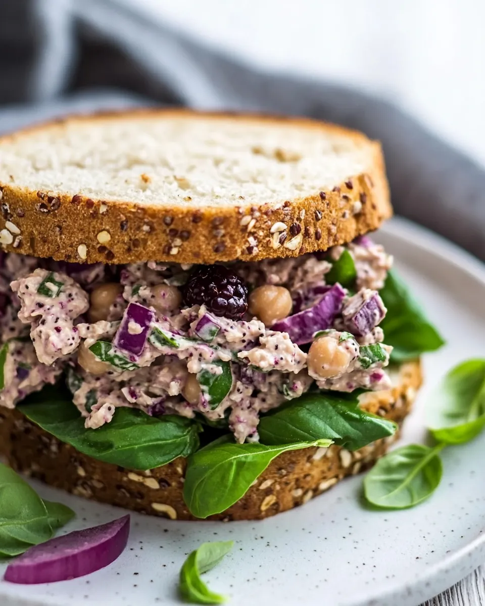 Easy Blackberry Vegan Chickpea Salad Sandwich With Basil recipe photo