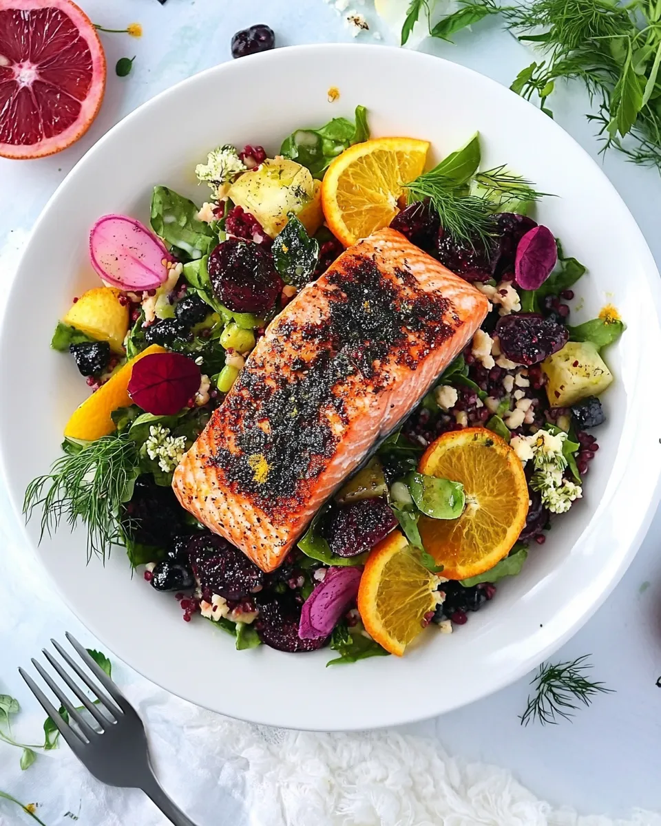 Healthy Blood Orange Salmon Salad With Orange Dill Dressing dish photo