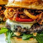 Homemade Blue Cheese Burgers with Crispy Fried Onion photo