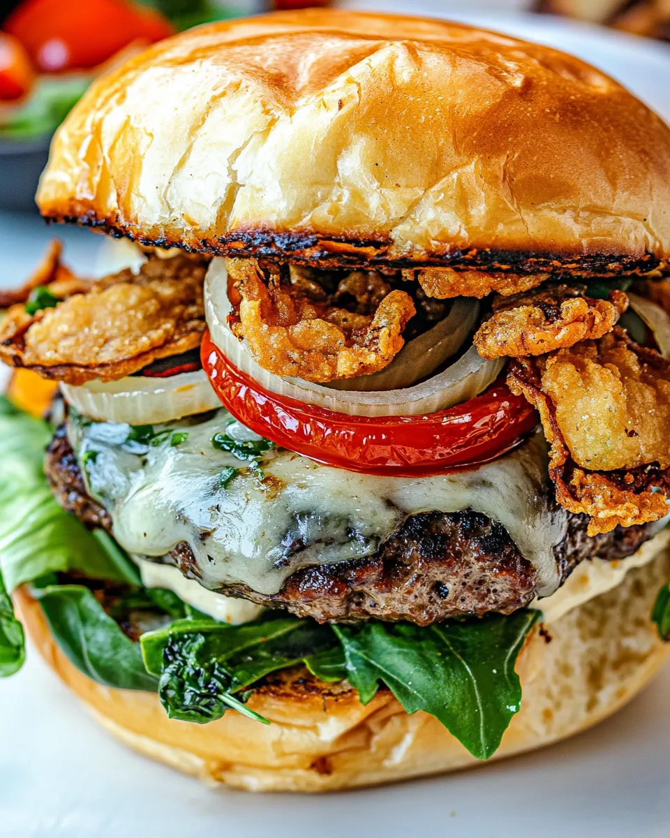Classic Blue Cheese Burgers with Crispy Fried Onion image