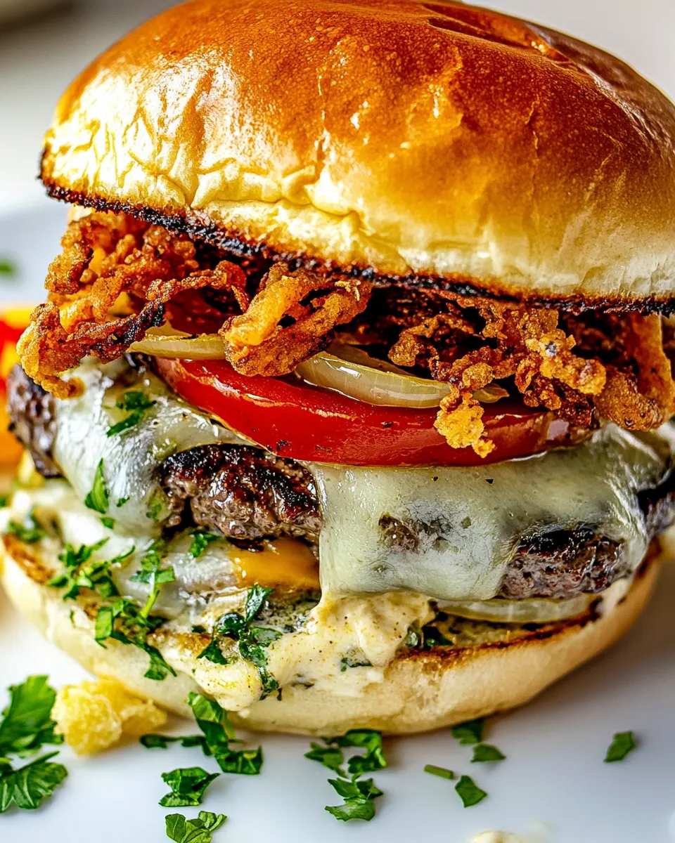 Easy Blue Cheese Burgers with Crispy Fried Onion recipe photo