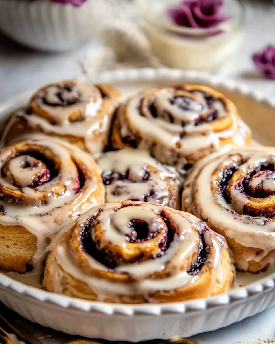 Fresh Blueberry Cinnamon Rolls with Maple Icing. recipe photo