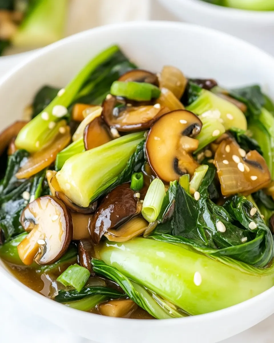 Quick Bok Choy and Shiitake Mushrooms in Garlic Sauce shot