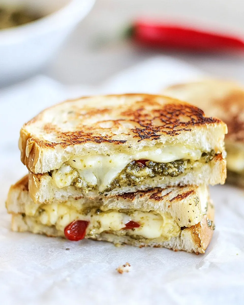 Homemade Brie, Pesto, and Sweet Pepper Grilled Cheese photo