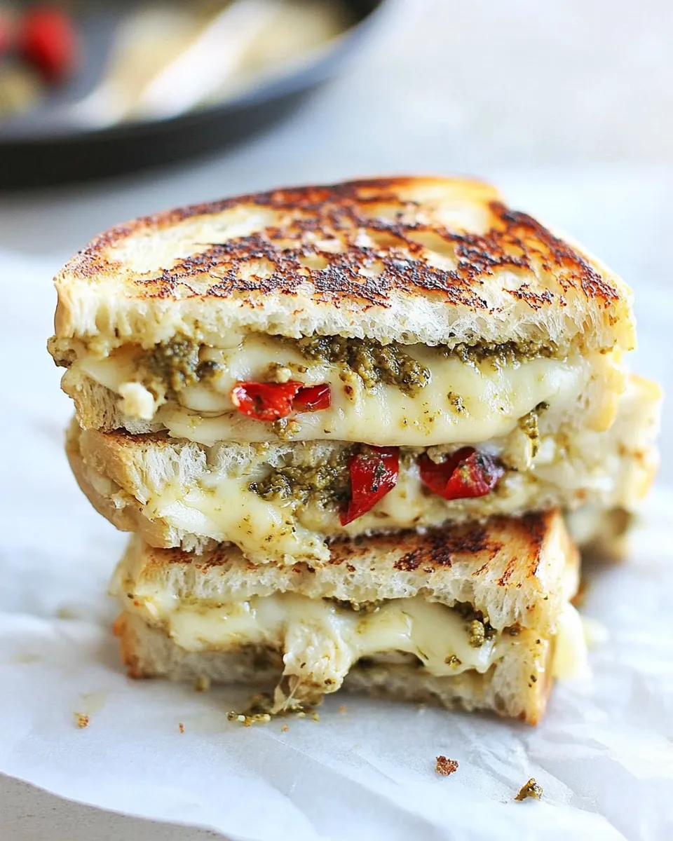 Classic Brie, Pesto, and Sweet Pepper Grilled Cheese image