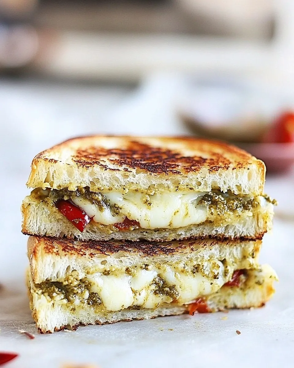 Easy Brie, Pesto, and Sweet Pepper Grilled Cheese recipe photo