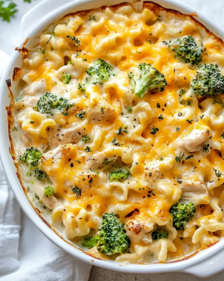 Quick Broccoli Cheddar Chicken and Noodle Casserole. shot